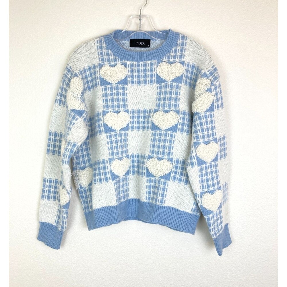 Cider Women's Chunky Knit Sweater Size S Hearts Crew Neck
